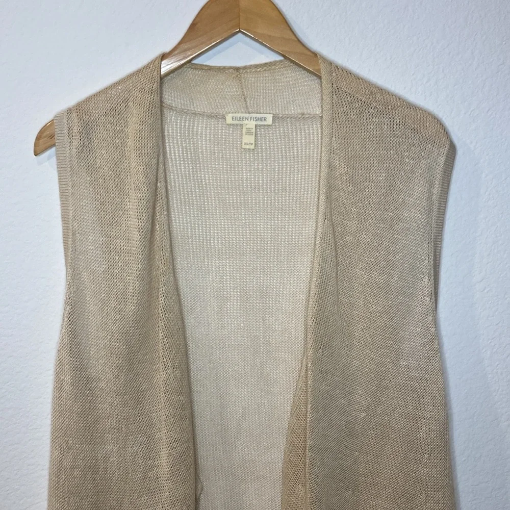 Eileen Fisher Linen Knit Waterfall Tan Vest XS/TP - Picture 4 of 11
